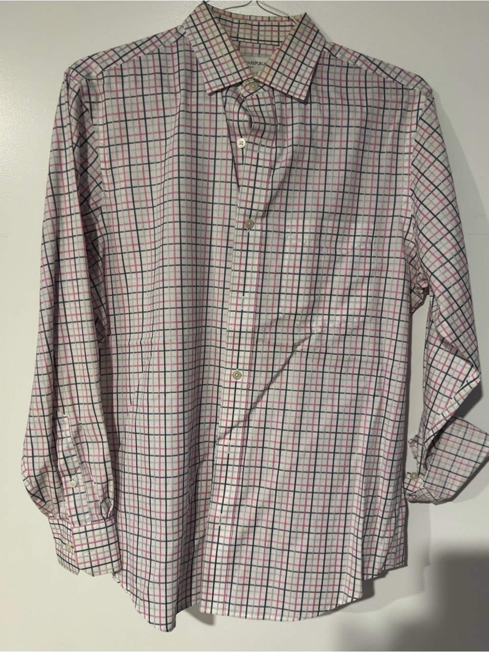 Banana Republic White Dress Shirt with Pink & Gray Check